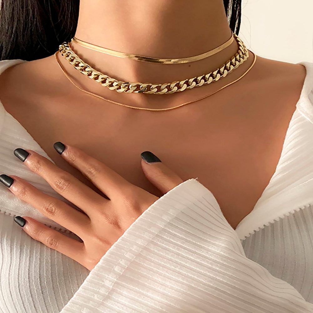 Collar de cadena gruesa de estilo Punk Simple de 3 piezas